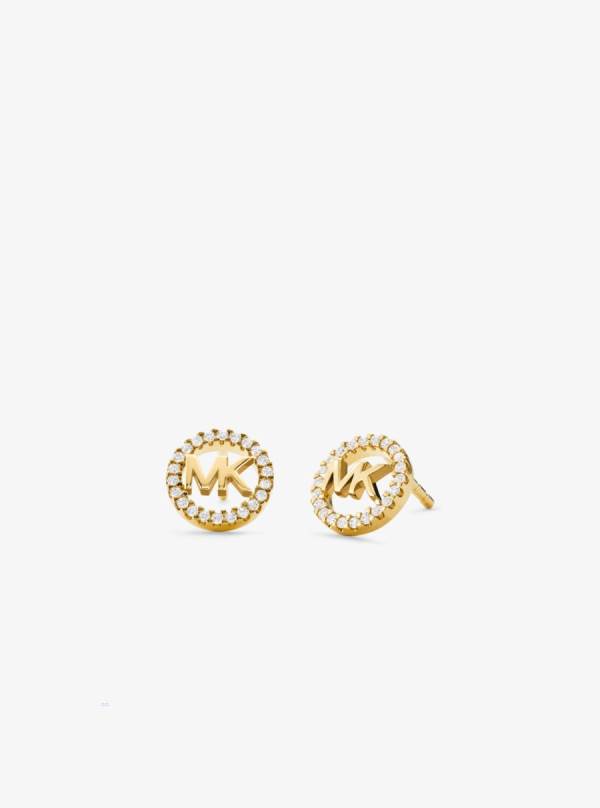 Damske Nausnice Michael Kors Precious Metal-Plated Sterling Silver Pavé Logo Studs Zlate - Šperky Michael Kors Nejlevnejsi | LOJGR-1056